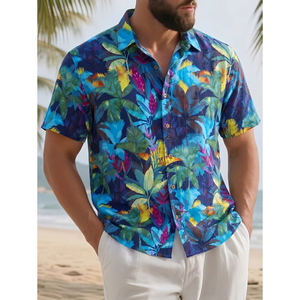 Tommy Bahama‎ Mens Medium Tropical Palm Floral Short Sleeve Button Down Shirt